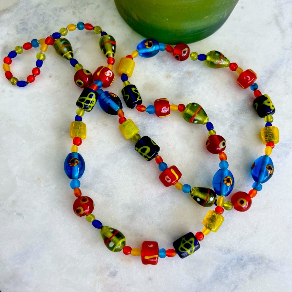 Boho Glass Bead Necklace with Evil Eye Beads